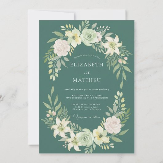 Invitation Couronne de mariage sarcelle profonde (Devant)