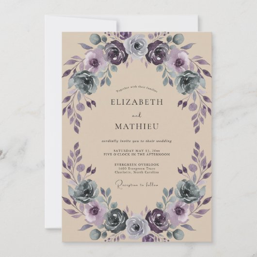 Invitation Couronne de mariage sarcelle prune (Devant)
