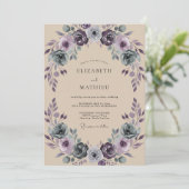 Invitation Couronne de mariage sarcelle prune (Debout devant)