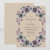 Invitation Couronne de mariage sarcelle prune (Devant / Derrière)