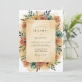 Invitation Couronne de mariage sarcelle rouille (Debout devant)