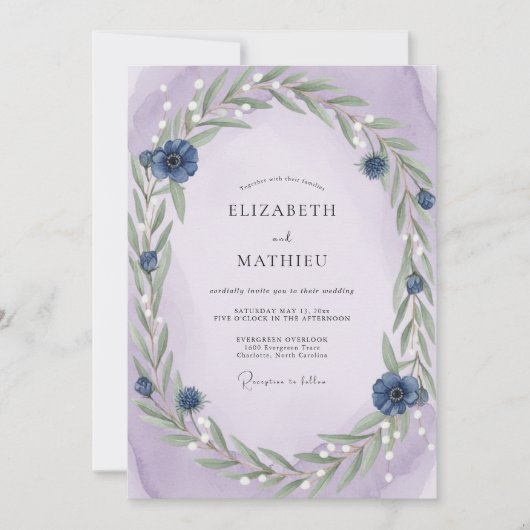 Invitation Couronne de mariage Sauge Violette (Devant)