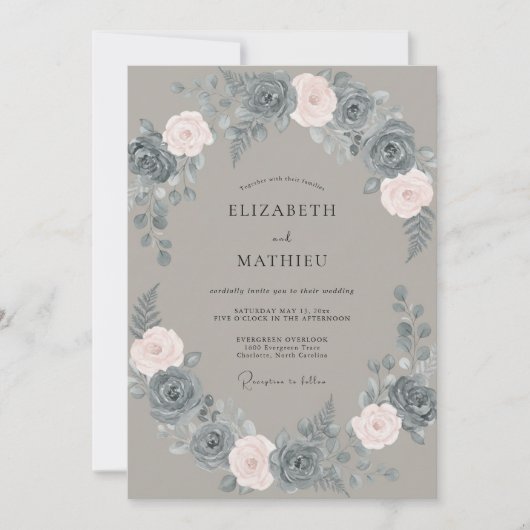 Invitation Couronne de mariage Slate Blush (Devant)