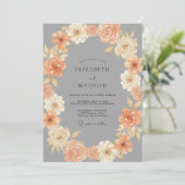 Invitation Couronne de mariage Slate Dusty Peach (Debout devant)
