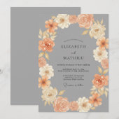 Invitation Couronne de mariage Slate Dusty Peach (Devant / Derrière)