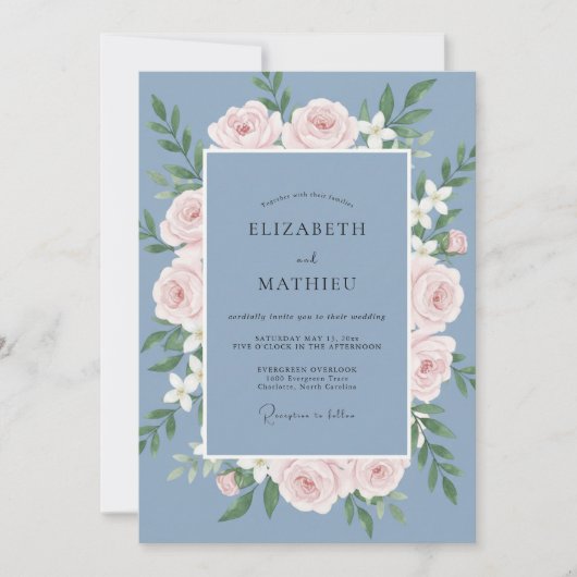 Invitation Couronne de mariage Slate Soft Blush (Devant)