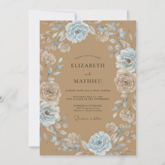 Invitation Couronne de mariage Tan Azure (Devant)