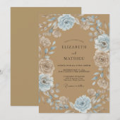Invitation Couronne de mariage Tan Azure (Devant / Derrière)