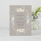 Invitation Couronne de mariage taupe et bleuet (Debout devant)