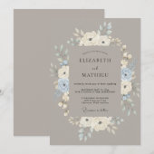 Invitation Couronne de mariage taupe et bleuet (Devant / Derrière)