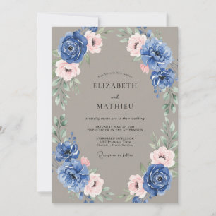 Invitation Couronne de mariage Taupe et Bleuet