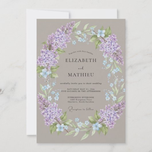 Invitation Couronne de mariage Taupe Lilas (Devant)