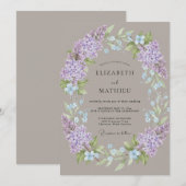 Invitation Couronne de mariage Taupe Lilas (Devant / Derrière)