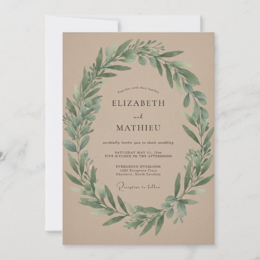 Invitation Couronne de mariage Taupe Olive (Devant)