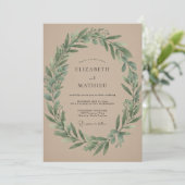Invitation Couronne de mariage Taupe Olive (Debout devant)