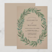 Invitation Couronne de mariage Taupe Olive (Devant / Derrière)