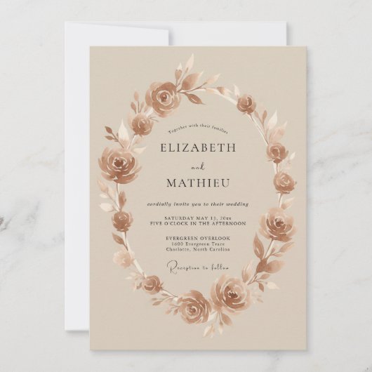 Invitation Couronne de mariage Taupe Or (Devant)