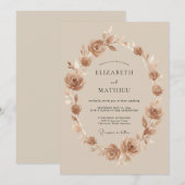 Invitation Couronne de mariage Taupe Or (Devant / Derrière)