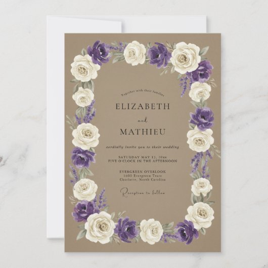 Invitation Couronne de mariage Taupe Violet (Devant)