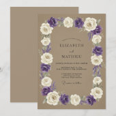 Invitation Couronne de mariage Taupe Violet (Devant / Derrière)