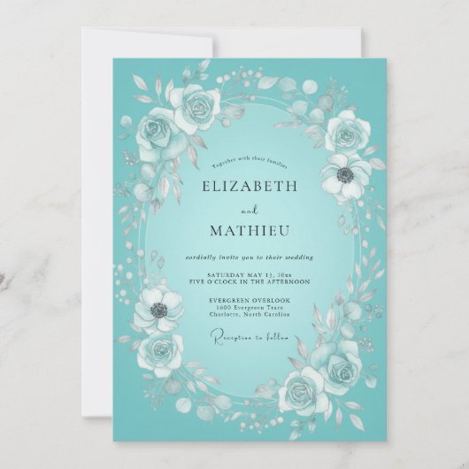 Invitation Couronne de mariage Teal Bloom (Devant)