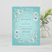 Invitation Couronne de mariage Teal Bloom (Debout devant)