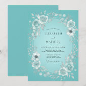 Invitation Couronne de mariage Teal Bloom (Devant / Derrière)
