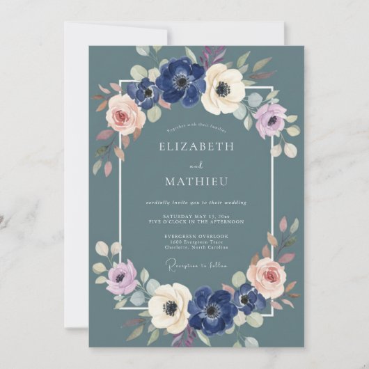 Invitation Couronne de mariage Teal Blossom (Devant)