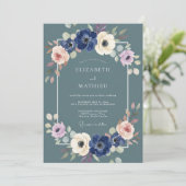 Invitation Couronne de mariage Teal Blossom (Debout devant)