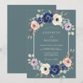 Invitation Couronne de mariage Teal Blossom (Devant / Derrière)