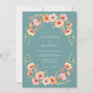 Invitation Couronne de mariage Teal Blush Bloom