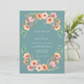 Invitation Couronne de mariage Teal Blush Bloom (Debout devant)