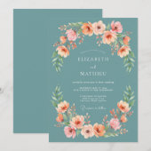 Invitation Couronne de mariage Teal Blush Bloom (Devant / Derrière)