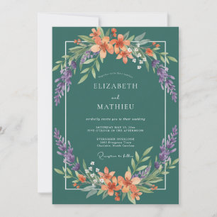Invitation Couronne de mariage Teal Coral Blossom