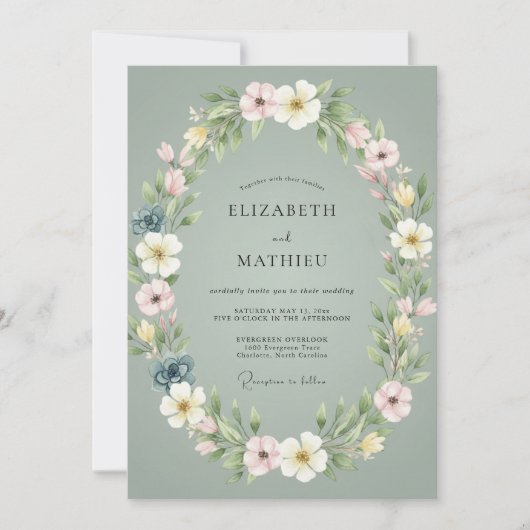 Invitation Couronne de mariage Teinte de Celadon (Devant)
