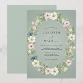 Invitation Couronne de mariage Teinte de Celadon (Devant / Derrière)
