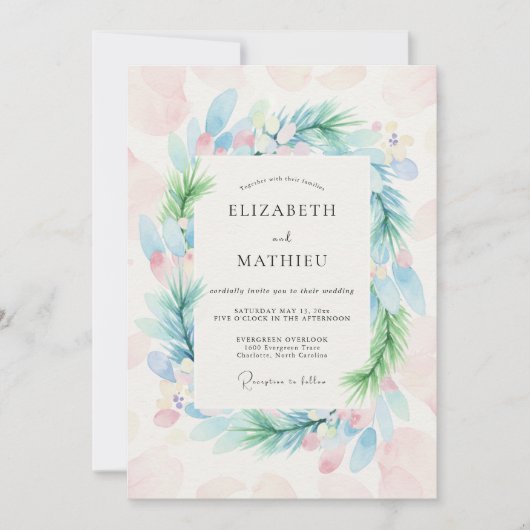 Invitation Couronne de mariage Teinte de ciel (Devant)