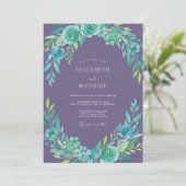 Invitation Couronne de mariage teinte mauve sarcelle (Debout devant)