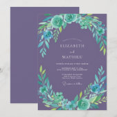 Invitation Couronne de mariage teinte mauve sarcelle (Devant / Derrière)