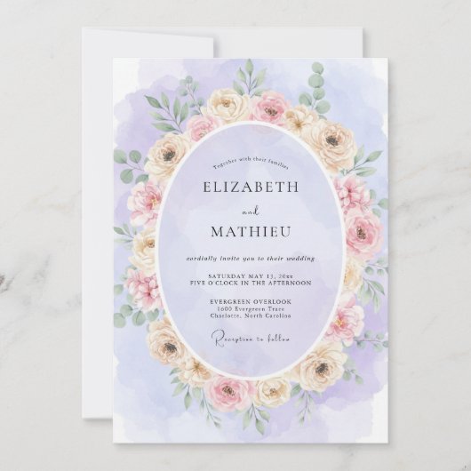 Invitation Couronne de mariage teintée de lilas (Devant)
