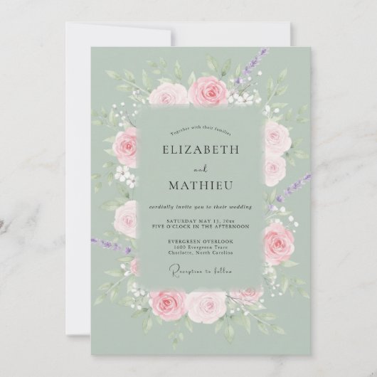 Invitation Couronne de mariage teintée de sauge (Devant)