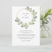 Invitation Couronne de mariage tout-en-un vert et or Eucalypt (Debout devant)