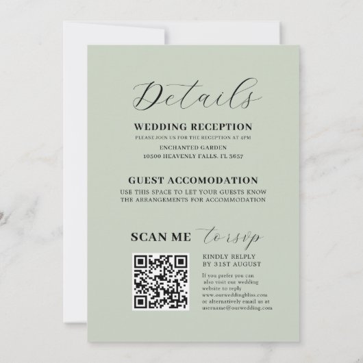 Invitation Couronne de mariage tout-en-un vert et or Eucalypt (Dos)