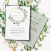 Invitation Couronne de mariage tout-en-un vert et or Eucalypt