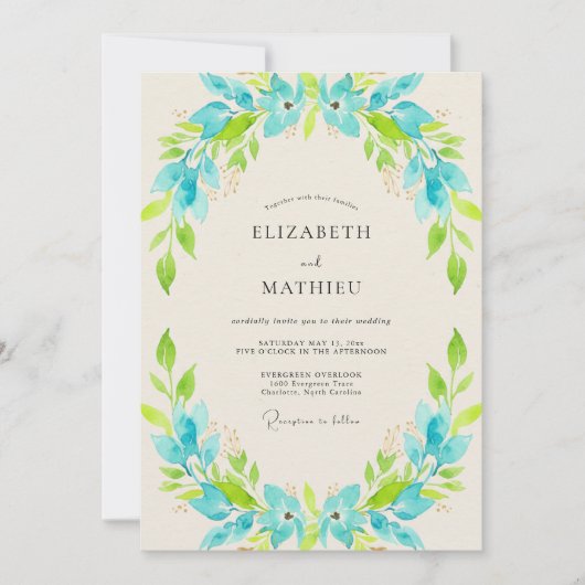 Invitation Couronne de mariage turquoise lime (Devant)