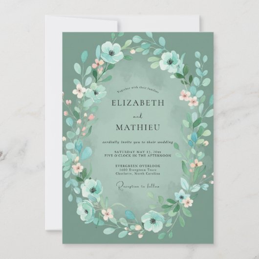 Invitation Couronne de mariage turquoise menthe (Devant)