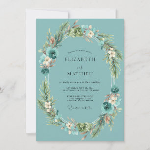 Invitation Couronne de mariage turquoise poussiéreuse
