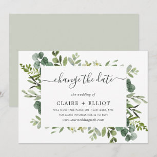 Invitation Couronne de mariage vert eucalyptus changement de