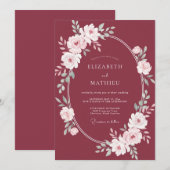 Invitation Couronne de mariage vin profond (Devant / Derrière)