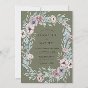 Invitation Couronne de mariage vintage mauve olive
